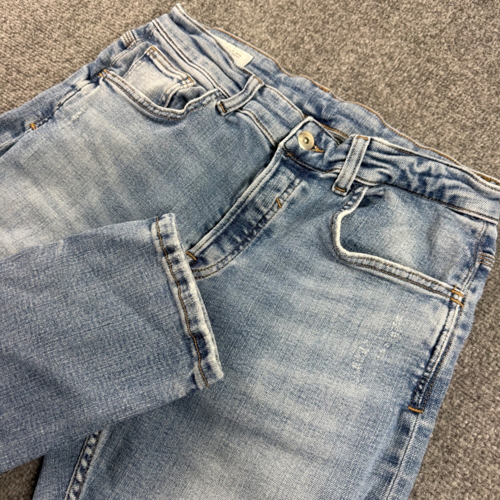 Zara Distressed Jeans 32 Light Blue Ripped Knee Slim Denim Women